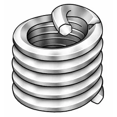Screw-locking helical insert with tanged tang for thread repair or reinforcement in metal substrates. #6-32 coarse thread, right-hand direction, plain finish. Made from Nitronic 60 with 200,000 psi tensile strength. Requires #6-32 STI tap. Supplied in a 100-piece pack.