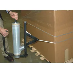 Rope applicator for manual stretch wrap application. Accepts rolls from 12 to 20 in wide with a 3 in core. Overall length 24 in. Used to secure palletized loads for shipping and storage.
