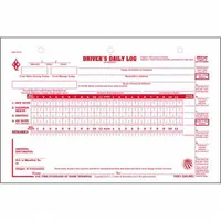 Carbonless 2-ply driver's daily log book for recording hours of service. Includes daily log summary forms. Loose-leaf format, 31 packs. Printed in English