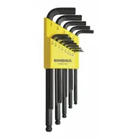 BONDHUS Hex Key Set: 11 - 15 Pieces, L, SAE, Single Ball End, Long, 13 Pieces, Black Oxide, 1 Tips (MPN 10937)