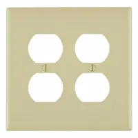LEVITON Wall Plate: Duplex Outlet, 2 Gang, Ivory, Midsize Size (MPN PJ82-I)