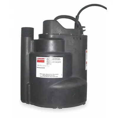 Dayton Submersible Sump Pump: 1/3 hp, 115V AC, 28.8 gpm Flow Rate @ 10' of Head - General Purpose Submersible Sump Pumps