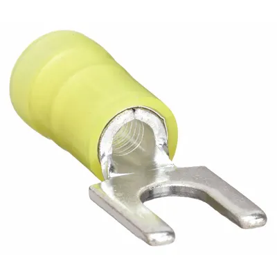 PANDUIT Fork Terminals: Yellow, Nylon, #8 Stud Size, 12 AWG – 10 AWG Wire Range - Insulated Fork Terminals