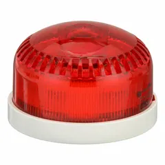 Wall-mountable tone alarm with integrated multimode light for visual and audible signaling. Operates on 120 to 240V AC with NPN/PNP connection. Overall width 3 29/32 inches. Suitable for industrial alerting in plants, warehouses, and process areas.