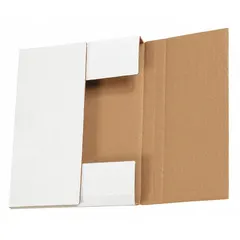Corrugated cardboard mailer with easy-fold closure. Single-wall construction, ECT-32-B board test. Inside dimensions 10 1/4 x 8 1/4 x 1 1/4 in. Suitable for shipping documents, small parts, or lightweight products.