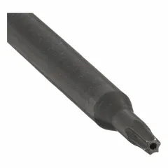 Security Torx screwdriver with T8H tip size for tamper-resistant fasteners featuring a center pin. Alloy steel construction with a 6-inch shank and overall length. Non-slip grip for controlled torque transfer.