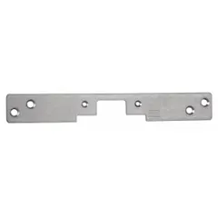 This HES electric strike faceplate measures 10 inches in height and is designed for use with Series 5000 electric strikes. It serves as a replacement or upgrade faceplate for access control systems in commercial door installations.