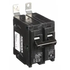 The SIEMENS B240 is a 40 amp, 2-pole miniature circuit breaker rated for 120/240V AC single-phase systems. It features a bolt-on connection for use with Siemens P1 panelboards and provides overcurrent protection with a maximum interrupting rating of 10kA at 120/240V AC. Suitable for commercial and industrial power distribution applications.
