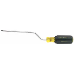 Offset slotted screwdriver with a 3/16 in tip and 9-3/4 in overall length. Steel shaft with cushion grip handle. Designed for turning slotted fasteners in confined or recessed spaces where a straight screwdriver cannot reach.