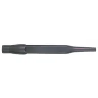 Moil point chisel for breakers and demolition hammers. Features a square and round shank profile. Overall length 241 mm, chisel tip width 5/8 in. Used for breaking concrete, asphalt, and masonry in construction and demolition applications