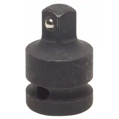 This square female adapter converts a 1/2-inch square drive power tool or torque wrench to accept impact sockets. The manganese phosphate finish provides corrosion resistance. A locking mechanism secures the socket during use. Typical applications include automotive repair, heavy equipment maintenance, and industrial assembly.