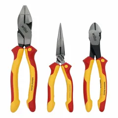 This set includes two insulated, ESD-safe pliers: one long nose pliers with cutters. Both feature a standard cushion grip for manual operation. The set is supplied in a tray, suitable for precision cutting and gripping in electronics assembly and electrical maintenance.