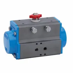 Spring-return pneumatic valve actuator with aluminum housing and ISO mount type F05/F07. Provides 193 in-lb torque at 80 psi and a closing time of 0.13 seconds. Part of Series 82. Used for automated on/off control of quarter-turn valves such as ball and butterfly valves in industrial piping systems.
