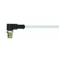 Single-ended cordset with a gray PVC jacket for flexing applications. Features a 5-pin M12 male right-angle connector on one end and bare wire on the other. Cable length is 10 m with 22 AWG wire size. Rated IP65 and 4 A maximum current