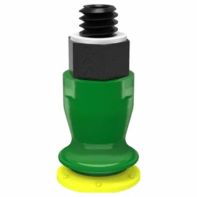 PIAB Vacuum Pad Assembly: M5, 10.92 mm Pad Dia, Polyurethane, Green, 24.89 mm Pad Ht - Multi-Bellows Type Packaging Industry Vacuum Pad Assemblies