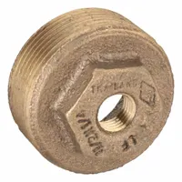 This brass straight pipe fitting connects low-pressure potable water lines in plumbing systems. Threaded for easy installation, it is rated Class 125 with a maximum operating pressure of 200 psi. Suitable for use in water supply and distribution applications
