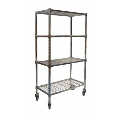 OEM Mobile Wire Shelving Unit, 48" x 24" x 70", 4 Shelves, Chrome, Swivel Casters - Mobile Wire Shelving for Dry Use