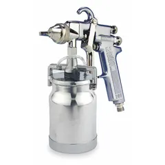 This BINKS conventional spray gun is designed for applying coatings and paints in industrial finishing and maintenance tasks. It features a 1/4 in air inlet, consumes 12.1 cfm at 50 psi, and delivers a 10-1/2 in spray pattern width for efficient coverage on medium to large surfaces.