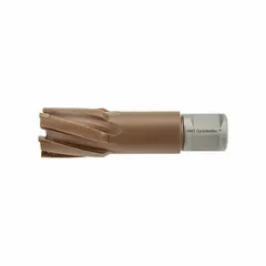 Carbide-tipped annular cutter with TiAlN/TiSiN coating for cutting tough materials. Features a 2 in maximum cutting depth and Weldon Flat shank. Suitable for industrial fabrication and structural steelwork.