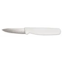 CRESTWARE Paring Knife: Serrated, 3 1/2 in Overall Lg, Steel Blade, Polypropylene Handle, White (MPN KN03)