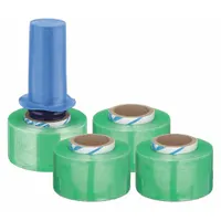 Handle with Brake Stretch Wrap for bundling, securing, and protecting pallet loads or irregular items during storage and shipping. Each roll is 3 inches wide by 1,000 feet long, 80 ga gauge, in green. Sold in a 4-pack