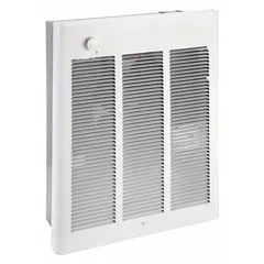 Large recessed electric wall heater for single-phase 208/240V AC operation. Selectable wattage output of 3600 W or 4800 W. Non-programmable unit with white grille. Rough-in dimensions: 18-1/4 in x 14-5/16 in x 3-7/8 in. Suitable for primary or supplemental heating in commercial and industrial spaces such as warehouses, workshops, and large rooms.