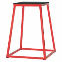 Steel plyometric training box with a black/red finish. Box height 30 inches, width 17 inches, maximum weight capacity 350 lb. Used for box jumps, step-ups, and explosive power drills in athletic training and strength conditioning programs