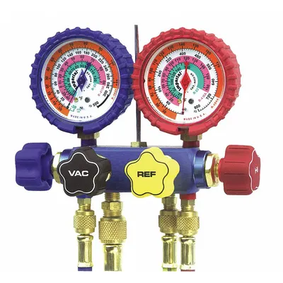 IMPERIAL Manifold Gauge: 4 Valves, 4 Hoses, Series 600 - Analog Manifold Gauge Kits