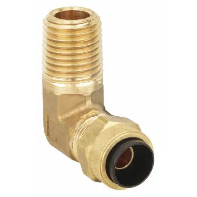 PARKER Compression Fitting Elbow: 1/4 in OD x 1/4 in Pipe Fitting Size, Compression x MNPT - Creep-Resistant Self-Aligning Brass Compression Fittings