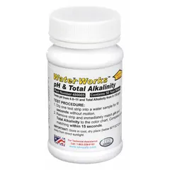 These multi-parameter water testing strips measure total alkalinity from 0 to 720 ppm and pH from 6 to 11. They provide a dual-range test for water quality analysis in industrial, commercial, and laboratory settings.