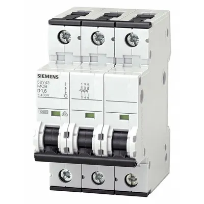 Siemens Supplementary Protector: 10 A Amps, 72V DC, 10kA at 400V AC, Screw Clamp - D-Curve, 3-Pole UL1077 DIN Rail-Mount Supplementary Protectors