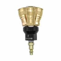This round aluminum manifold distributes compressed air or fluid to multiple points in pneumatic systems. It features a 1/4 in quick-disconnect insert for easy connection and disconnection. Suitable for use in industrial automation, packaging, and material handling applications