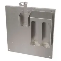 This stainless steel backsplash in a silver finish is designed for use with ACORN Economy Wash-Ware Portable Hand Wash Sinks. It includes an adjustable soap caddy for convenient accessory storage. Suitable for hand-washing stations in industrial or commercial settings