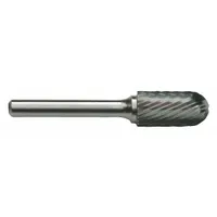 Single-cut ball-nosed tree bur with 3/8" head diameter and 3/4" cutting length. Features a 1/4" shank and SF-3 trade number. Designed for material removal, deburring, and shaping in metalworking applications on ferrous and non-ferrous metals