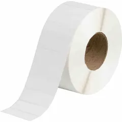 Acrylic label roll with permanent adhesive, 1 in x 3 in size, 5,200 labels per roll. Designed for use with Brady i6100 printer series. Suitable for industrial identification and labeling tasks such as asset tracking, cable marking, and safety labeling.