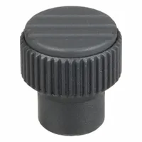 This knurled knob features a gray plastic body with a stainless steel threaded insert. The #8-32 thread and 10 mm thread length allow for manual adjustment and clamping on machinery, fixtures, and industrial equipment. The knurled surface provides a secure grip for frequent hand-tightening applications