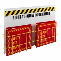 White wall-mount safety station for displaying hazard communication and safety information. Overall dimensions: 20 in H x 29 in W x 5 in D. Mounting hardware not included. Suitable for industrial facilities requiring organized presentation of safety signs and documents