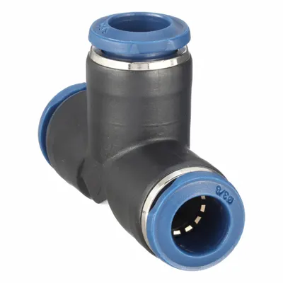 AIGNEP USA Push-Fit Tee Fitting: 3/8 in OD x 3/8 in OD x 3/8 in OD Size, Nylon - Nylon & Nickel-Plated Brass Tube Fittings