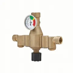 Thermostatic mixing valve constructed of brass with NBR seals and NPT connections. Designed for blending hot and cold water in emergency fixture applications such as safety showers and eyewash stations to deliver controlled outlet temperatures.