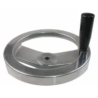 This spoked hand wheel features a revolving handle for manual control of valves, machine tools, and industrial equipment. Constructed from aluminum, it has a 10 in diameter and a 5/8 in bore. The rotating grip allows precise adjustments in manufacturing and processing applications