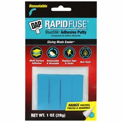 This mounting putty is supplied in 1 oz strips made of blue polyisobutylene. It is used for mounting and securing lightweight objects such as posters, photos, or small fixtures to walls, glass, or metal without nails or screws.