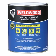 This tan, brush-on contact adhesive bonds fabric to non-porous or porous surfaces. Water-resistant and heat-resistant, it is suitable for general purpose bonding applications including ceramic and porcelain. VOC content is 702 g/L. Supplied in a 1 qt can.