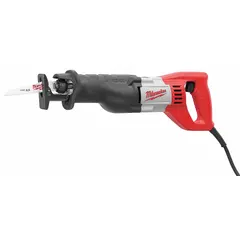 Full-size corded reciprocating saw with a 12 A motor and 1 1/8 in stroke length. Straight design with adjustable shoe for depth control. Suitable for cutting wood, metal, and plastic in construction and demolition applications.