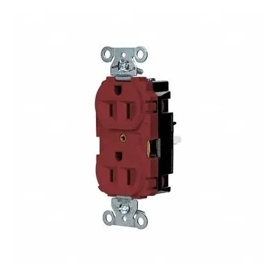 HUBBELL 5262STR Duplex Receptacle, 5-15, Red, 125V AC, 15A, 2-Pole/3-Wire - General Purpose Receptacles