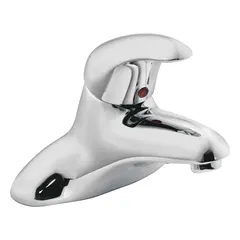 Centerset bathroom faucet with low arc spout and single control handle. Constructed of brass with chrome finish. Flow rate of 1.2 gpm. Suitable for residential and light-commercial bathroom sink installations.