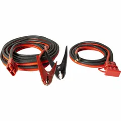 These plug-in jumper cables feature a 32 1/2 ft cable length and 800 A maximum current for jump-starting vehicles with dead batteries. The quick-connect cable connection type simplifies hookup. A carrying case is included for organized storage.