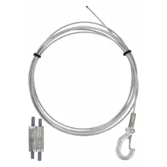 Galvanized steel wire rope hanger with hook attachment. Overall length 112 inches, load capacity 100 lb. Used for suspending conduit, piping, or equipment in industrial settings.