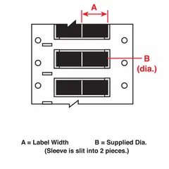 Polyolefin sleeve label roll, black matte finish, measuring 3/16 in x 1 in. Designed for wire gauges 16 AWG to 22 AWG. Compatible with THT printer series. Used for permanent identification of wires in electrical panel building, machine wiring, and cable marking.
