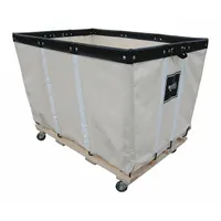 This assembled basket truck features a wood frame with a white permanent abrasion-resistant canvas liner. It has an 800 lb capacity and measures 54 in L x 34 in W x 30 in H. Equipped with four swivel casters, it is suited for transporting bulk items in warehouses, laundries, and industrial facilities
