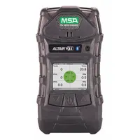 The MSA ALTAIR 5X multi-gas detector (MPN 10165445) detects oxygen (O2) and is configured for carbon monoxide (CO), hydrogen sulfide (H2S), combustible gases (LEL), and volatile organic compounds (PID). Housed in a gray enclosure with an LED display, it is powered by a lithium-ion battery and carries a 3-year warranty. Typical applications include industrial environments such as refineries, chemical plants, and confined spaces where multi-gas monitoring is required